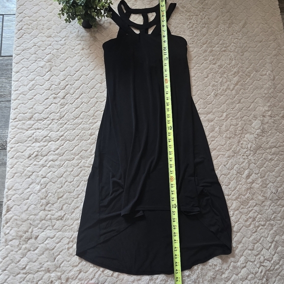 Cupio Black Lattice Hi-Lo Jersey Summer Beach Vacation Built-in Bra Dress, Small - Picture 5 of 10